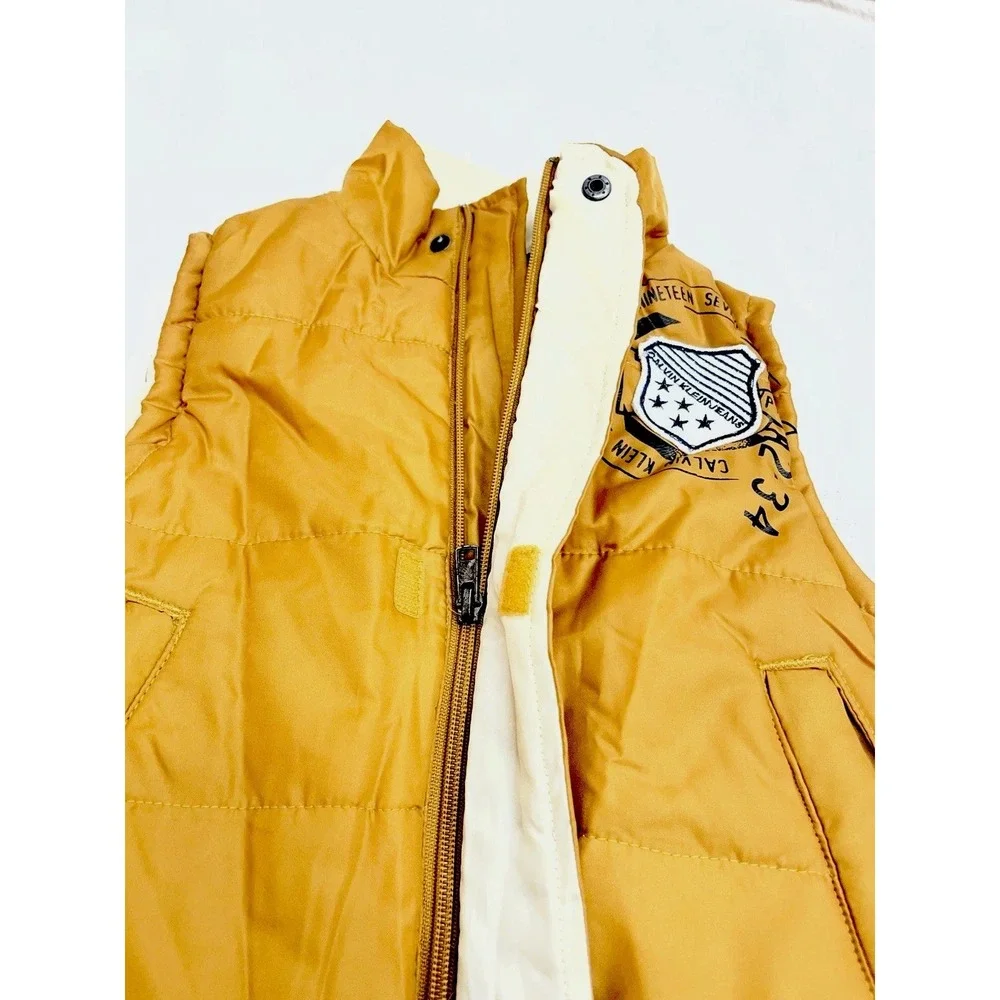 Calvin Klein Boys 2T Rugby‎ Style Puffer Vest Gold Outdoor Preppy Play Vtg